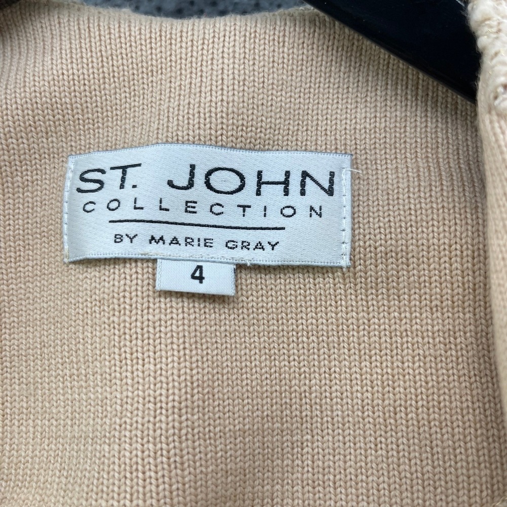 St John Collection Marie Gray Santana Knit Skirt Suit Beige Gold Metallic 4 6 - Picture 7 of 16